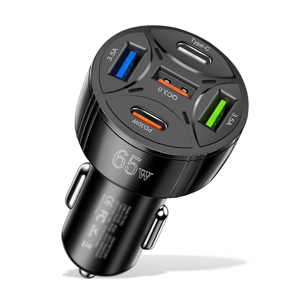 65 Вт USB Автомобильное зарядное устройство Быстрая зарядка 5 портов PD Type C Автомобильное зарядное устройство для телефона Адаптеры Для iPhone 15 Xiaomi Samsung Быстрое зарядное устройство В машине