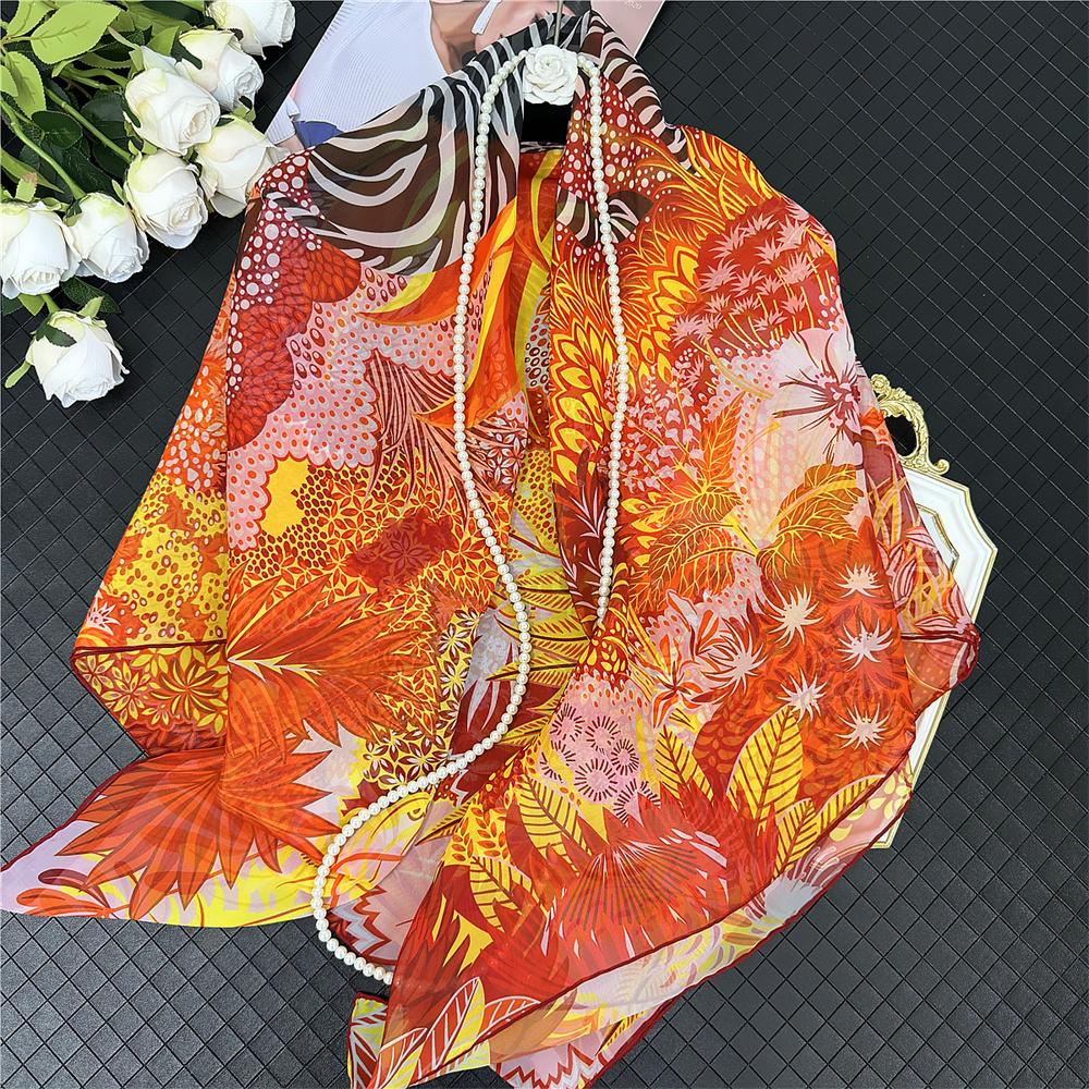 POBING Silk Cashmere Scarf Women Hand Rolled Shawls Fashion Printed Square Scarves Wraps Lady Bandana Big Hijabs Female Foulards
