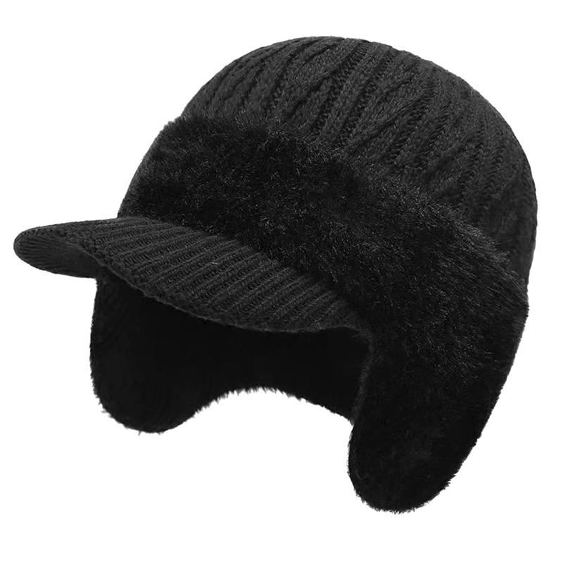 New Unisex Winter Hat Plush Fur Lined Warm Earflap Cap Stylish Soft Beanie Hat Outdoor Thick Ski Sports Knitted Hat