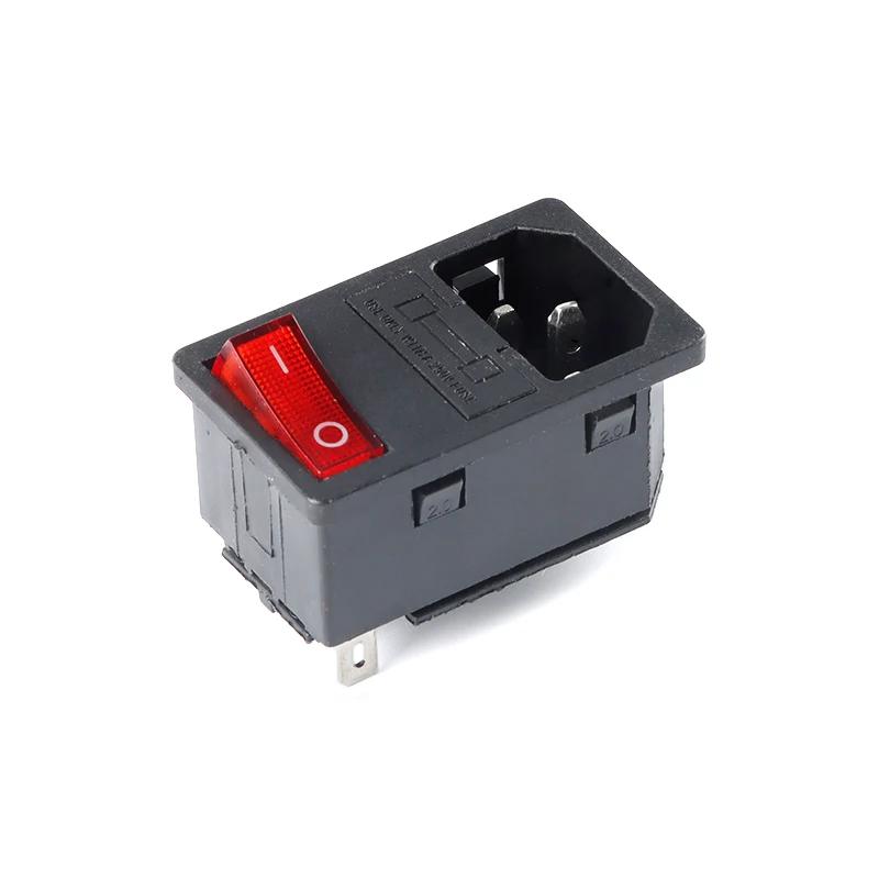 1PCS AC-01 AC-14-F16 Electrical Power Socket 250V Rocker Switch Brass 10A Inlet Plug Connector Computer Mount Outlet With Fuse