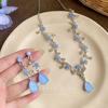 Premium Court Lily of the Valley Blue Water Drop Necklace Earrings Set, Gorgeous Temperament Dress Matching Decorative Jewelry for Girls