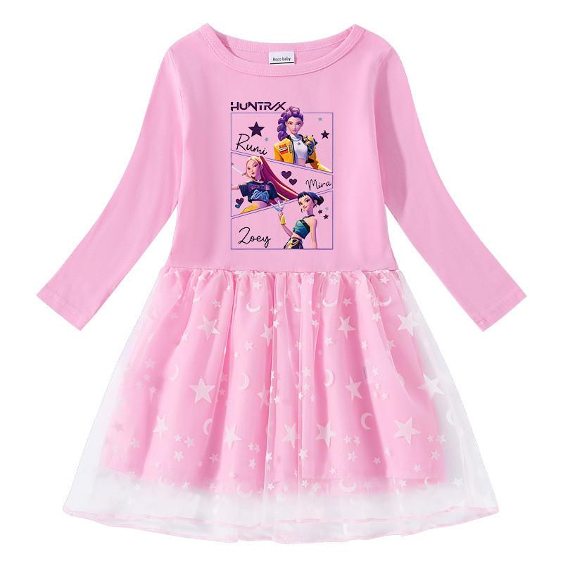 Девочки Kpop Мира Зои Руми Охотники Принт Дышащее Сетчатое Платье