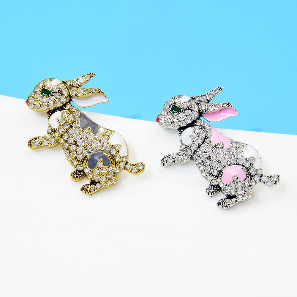 New Rhinestone Rabbit Brooch Cute Enamel Animal Pin Zodiac Fashion Jewelry 2 Colors Available Vintage Accessories