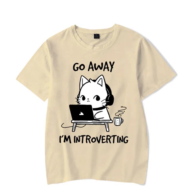 Go Away I’m Introverting Graphic T Shirts Funny Cat Gamer Gaming Tshirt Tops Fashion Harajuku T-shirts WoBrand T-shirt