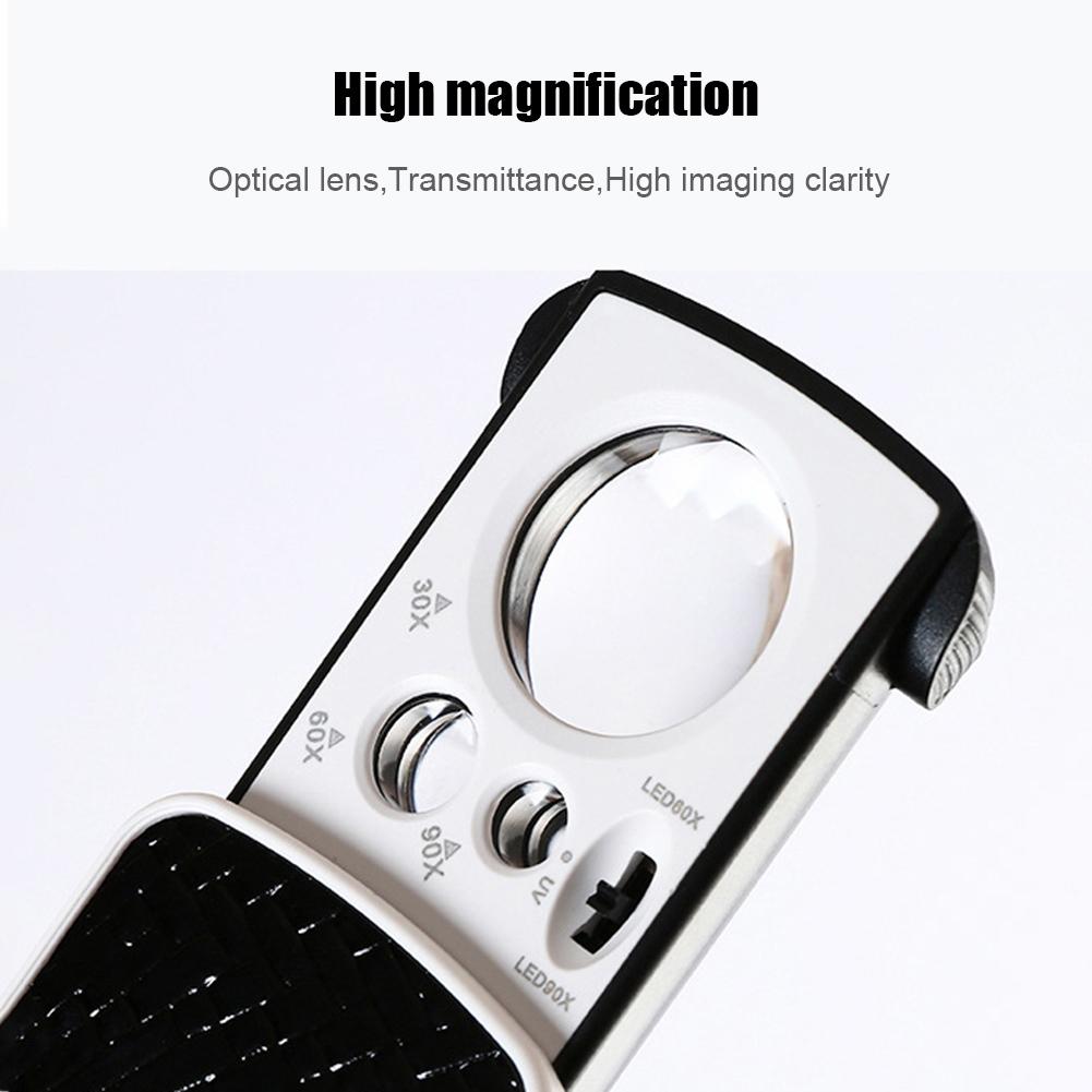 30X 60X 90X Magnifying Glass UV LED Jewelry Appraisal Reading Monocle Magnifier Reading Jewelry Appraisal Repair Tool Gift