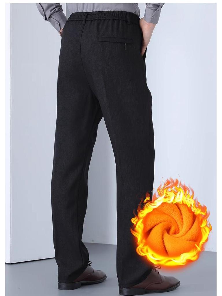 Men's Velvet-Lined Elastic Waist Winter Warm Pants for Middle-Aged & Elderly