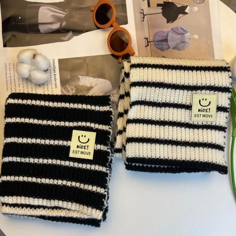 Fashion Cute Minimalist Stripe Children's Scarf Winter Baby Neck Guards Scarves Boys Girls Knitted Thick Warm Collar Shawl Wraps