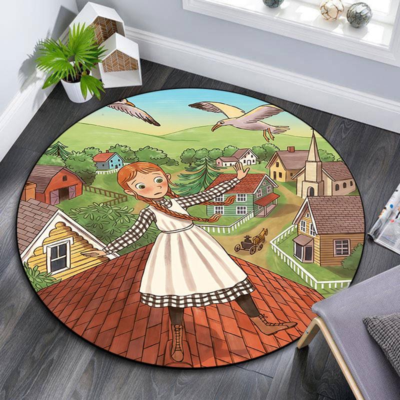 Anne pattern round rug,Carpet Rug for Living Room Bedroom Playroom ,Non-slip Floor Mat,Holiday Gifts and Birthday Gifts.