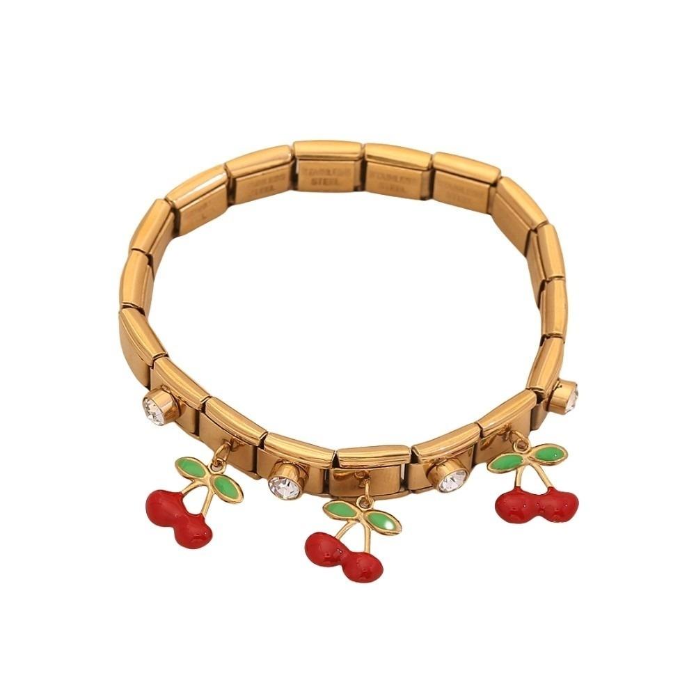 Watermelon Fruit Pendant Bangle Crystal Stainless Steel Bracelet Vacation