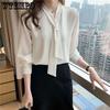 Spring Korean Loose Bow Chiffon Shirt for Women Temperament Long Sleeved Shirt