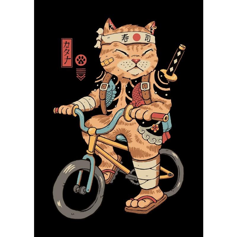 Японский Ретро Стиль Татуировка Самурай Кот Рамен Мультяшные Постеры Принты Холст Картина Настенное Искусство Картина Гостиная Домашний Декор