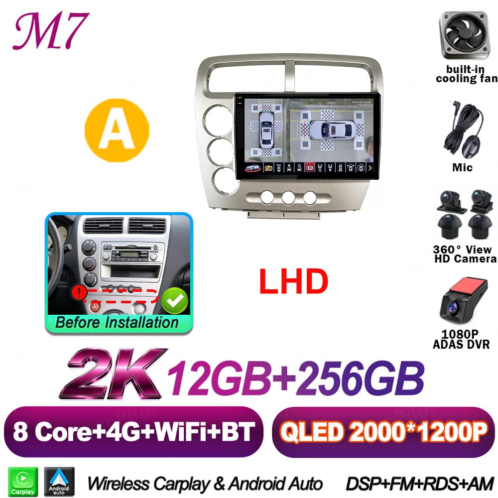 Android 16 For HONDA Civic EP3 2000-2005 Car Radio Stereo Head Unit Multimedia Video Player GPS Navigation 2K QLED 9 Inch 8 Core