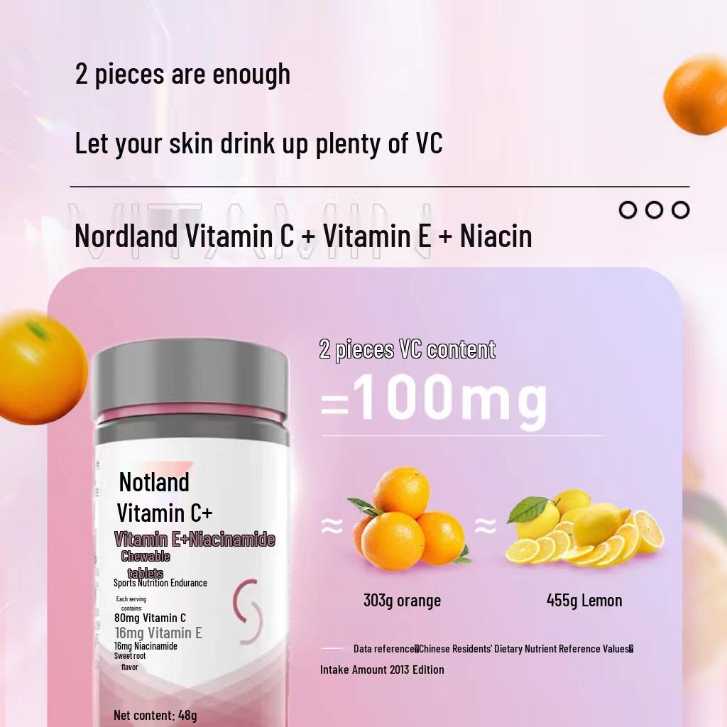 Norte/Land Chewable Tablets: Vitamin C, E, Niacinamide & Nicotinic Acid - 60 Count, Official Product