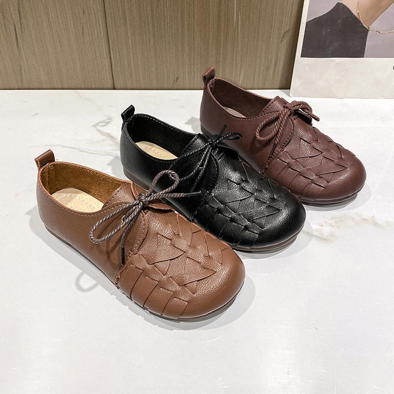 2024 2024 Женские новые весенне-летние туфли с круглым носком и плоской подошвой Женские кожаные туфли с мягкой подошвой Одинарные туфли