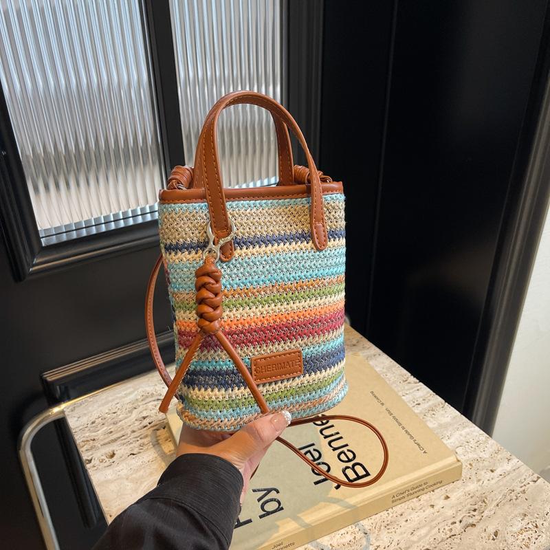 Соломенная сумка в стиле бохо, женская, лето 2024, новая модная сумка-мессенджер, ручная работа, сумка для мобильного телефона, пляжная сумка на берегу моря