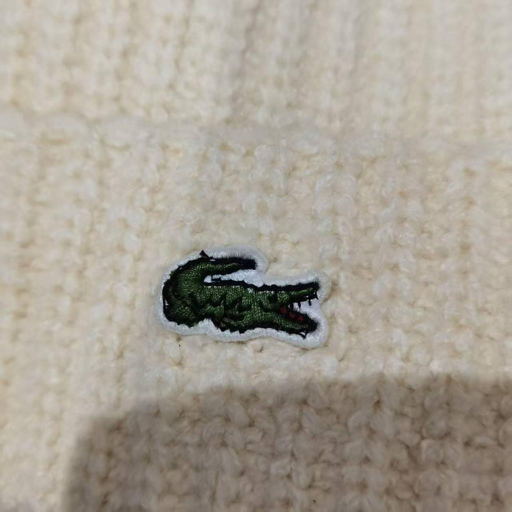 Unisex Ribbed Wool Knit Beanie with Crocodile Embroidery - Solid Color Winter Hat