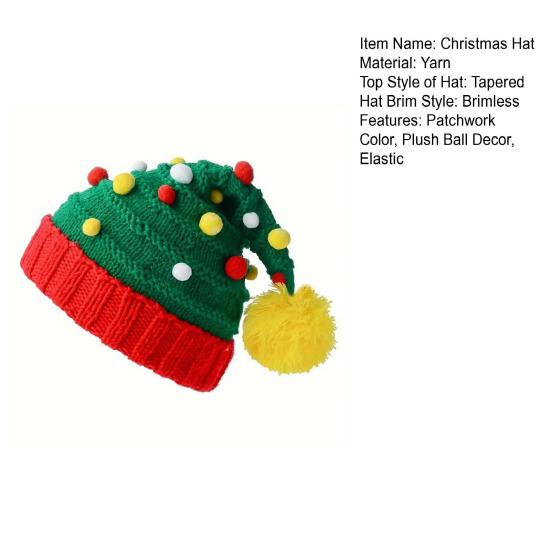 Рождественская вязаная шапка красно-зеленая лоскутная цветная вязаная шерстяная шапка с помпоном праздничная шапка для праздничной вечеринки