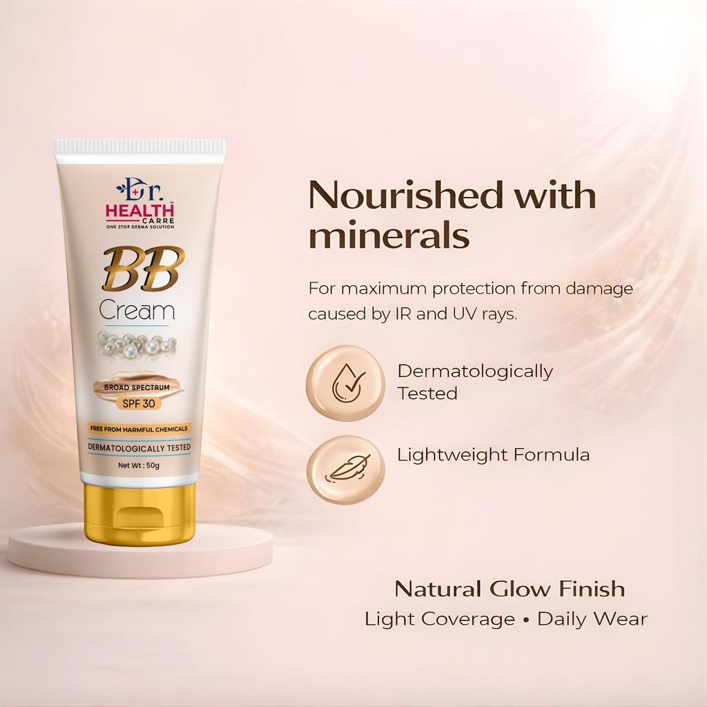Dr Health Carre BB-крем SPF 30, Натуральный оттенок, Без парабенов, Легкая тональная основа с мгновенным покрытием несовершенств, Выравнивает тон кожи, Натуральное сияющее покрытие