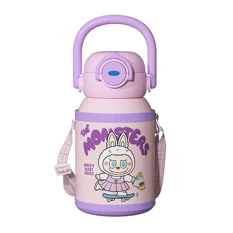 Милая мультяшная детская чашка-термос большой вместимости, с высокой ценностью, с двойной соломинкой для питья, портативная уличная чашка для воды для мальчиков и девочек