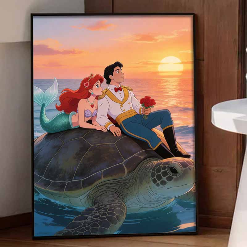 Disney Diamond Painting Kit Classic Ariel Prince Style Home Decor Craft Perfect Gift Idea Diamond ArtSunset Romantic Sea Turtle Ride