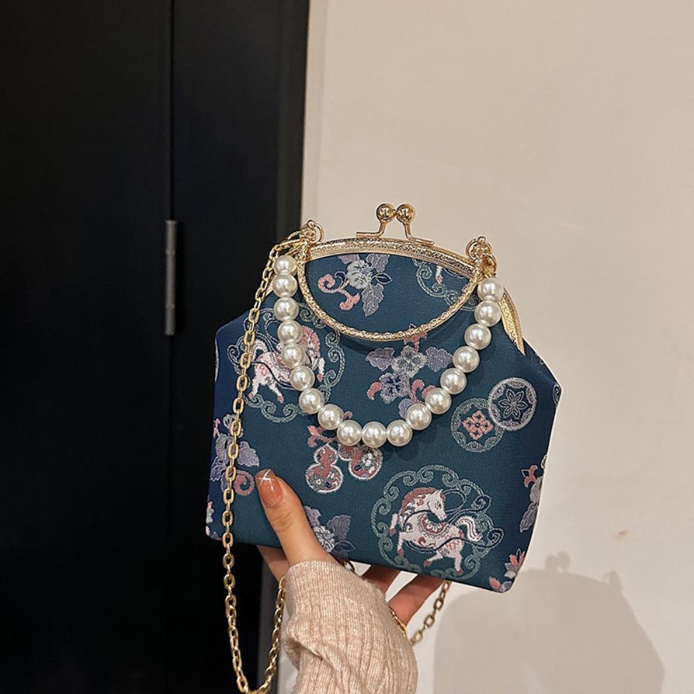 Жемчужная китайская сумка Chegsam Accessories Элегантная вышитая сумка для банкета Одно плечо с ручкой Сумка на запястье Женская