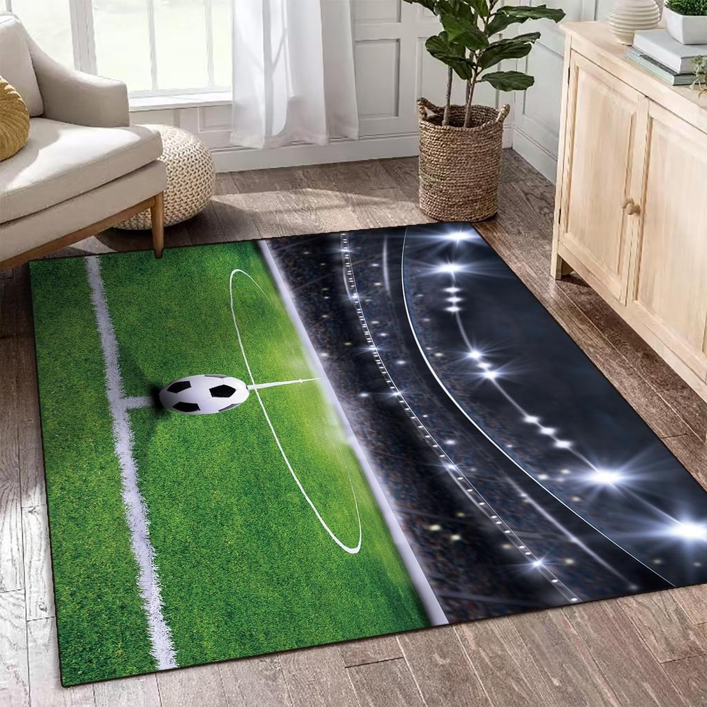 Soccer Football Stadium Area Rug, Washable Non Slip Carpet for Kids Bedroom Living Room, Versatile Sports Home Decor
