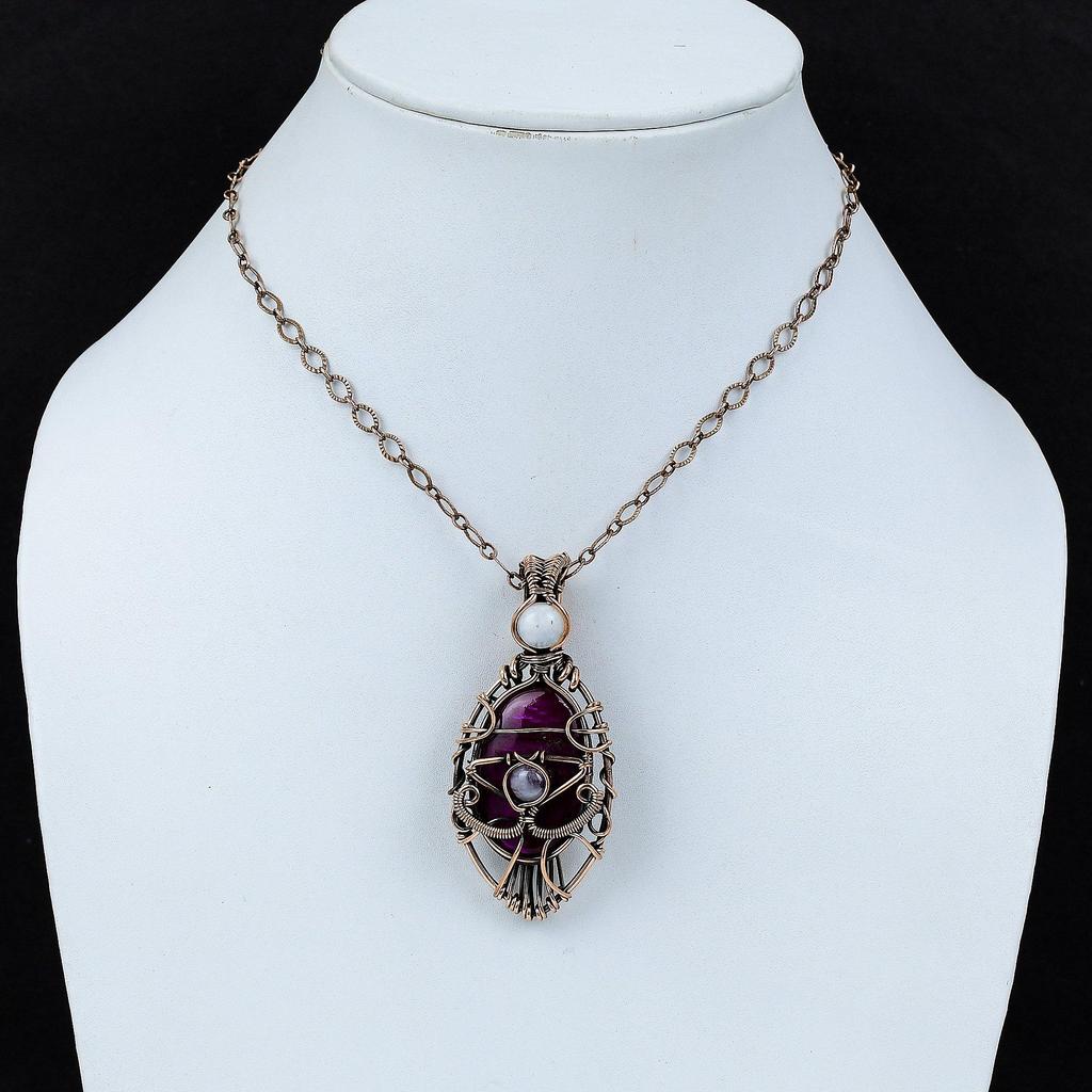 Подвеска из фиолетового огненного лабрадорита от сглаза, медная проволочная обертка, изящное украшение ручной работы из драгоценных камней, подвеска из радужного лунного камня в подарок маме