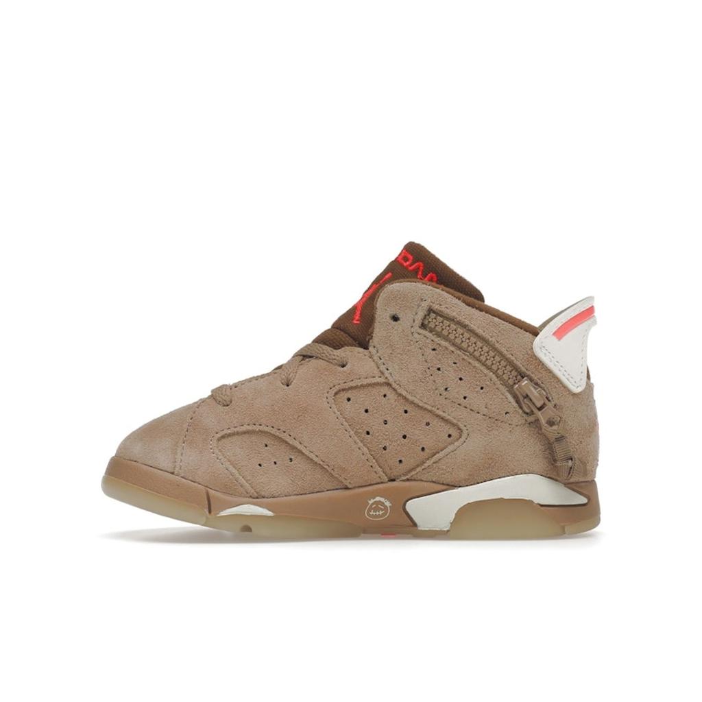 Детские кроссовки Travis Scott x Air Jordan 6 Retro TD British Khaki Tan Sail Ярко-Малиновые DH0692-200