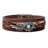 Qi Nuo Multi-Layer Leather Bracelet with Buckle and Feather Charm