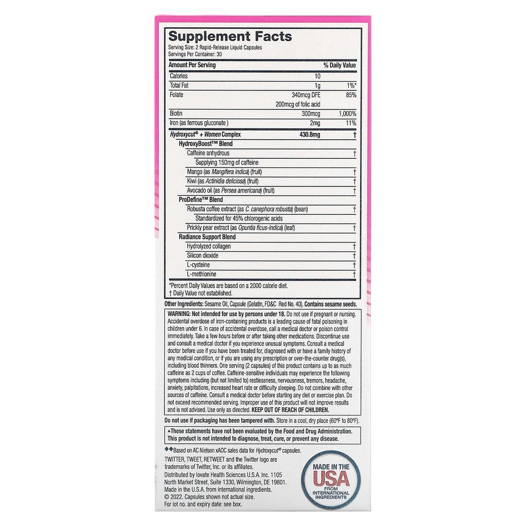 Hydroxycut, for women, 60 immediate-release liquid capsules