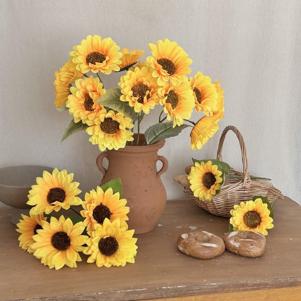 Silk Artificial Sunflower Long Stem Decorative Sunflower Fake Flowers Bouquet Table Centerpiece