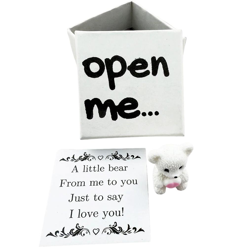 Love Message Teddy Bear Gift Set with I Love You Card Resin Keepsake Open Me Surprise Box for Birthday AnniversaryGraduation