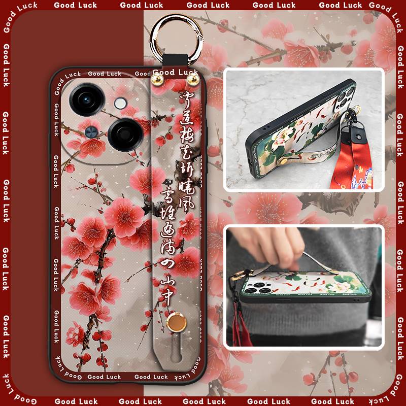 Грязеотталкивающий чехол для телефона с ремешком на запястье для Tecno POP9 4G/Spark GO 1/KL4 Противоударный Пыленепроницаемый Мягкий чехол Прочный ремешок