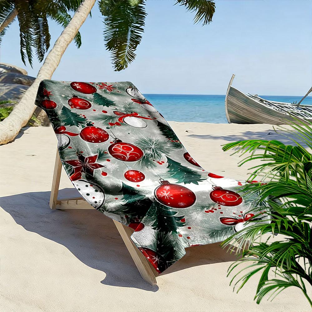 Festive ornaments amidst pines Print beach towel, quick drying, suitable for travel, outdoor sports, jogging, the beach and swimming, gift