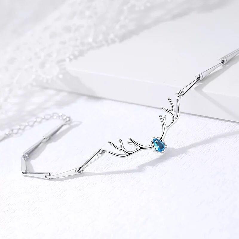 S925 Silver 'I Have You' Reindeer Antler Bracelet with Gemstones - Elegant Valentine's Day & Christmas Jewelry for Women.