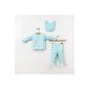 Teddy Bear Patterned 3-piece Cotton Baby Bodysuit Set With Gloves, Booties And Hat In Turquoise Color