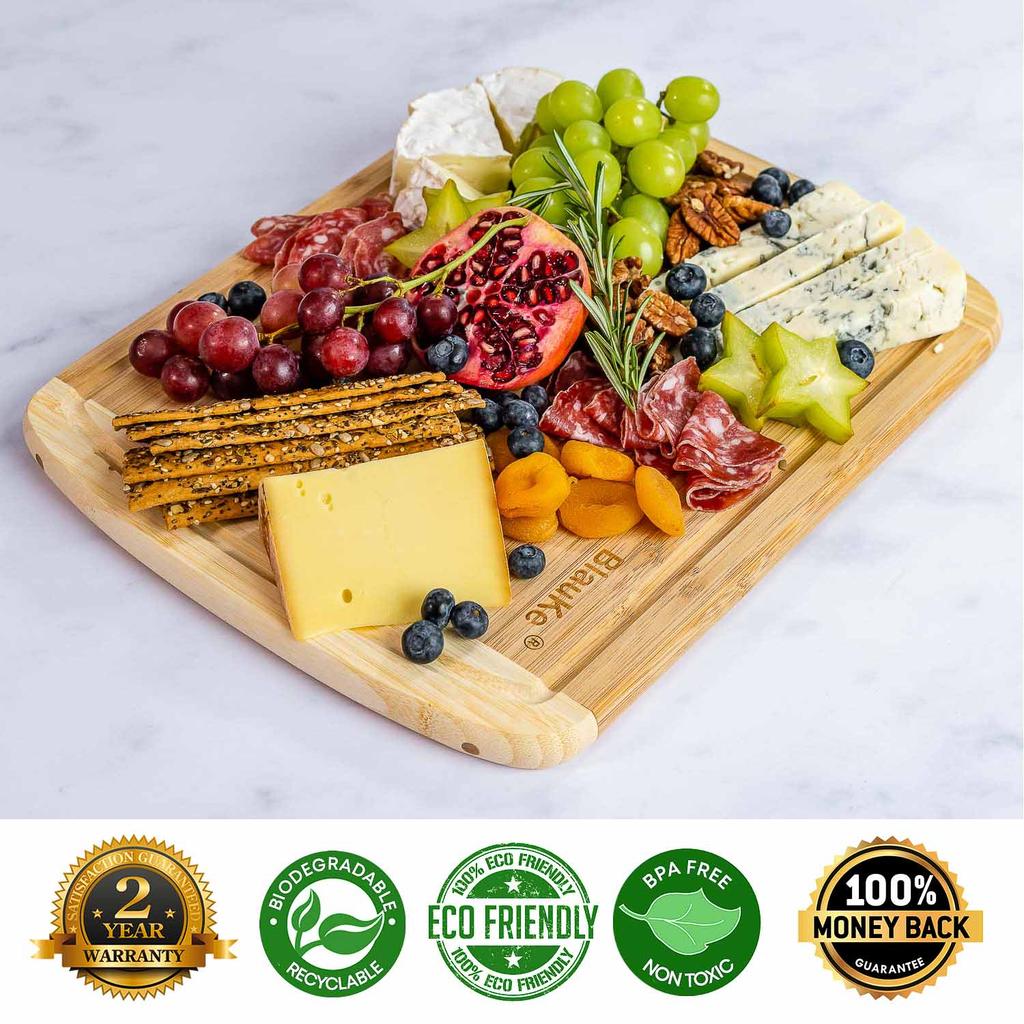 Деревянная разделочная доска для кухни – 37x29см Большая бамбуковая разделочная доска с желобком для сока – Деревянная доска для нарезки, Мясной блок – BlauKe®