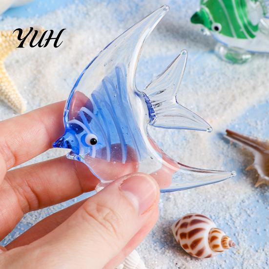 Glass Tropical Fish Figurine Figurine, Handmade Blown Ornament, Miniature Artistic Home Ornament Colorful Statue for Beach House Table Decor