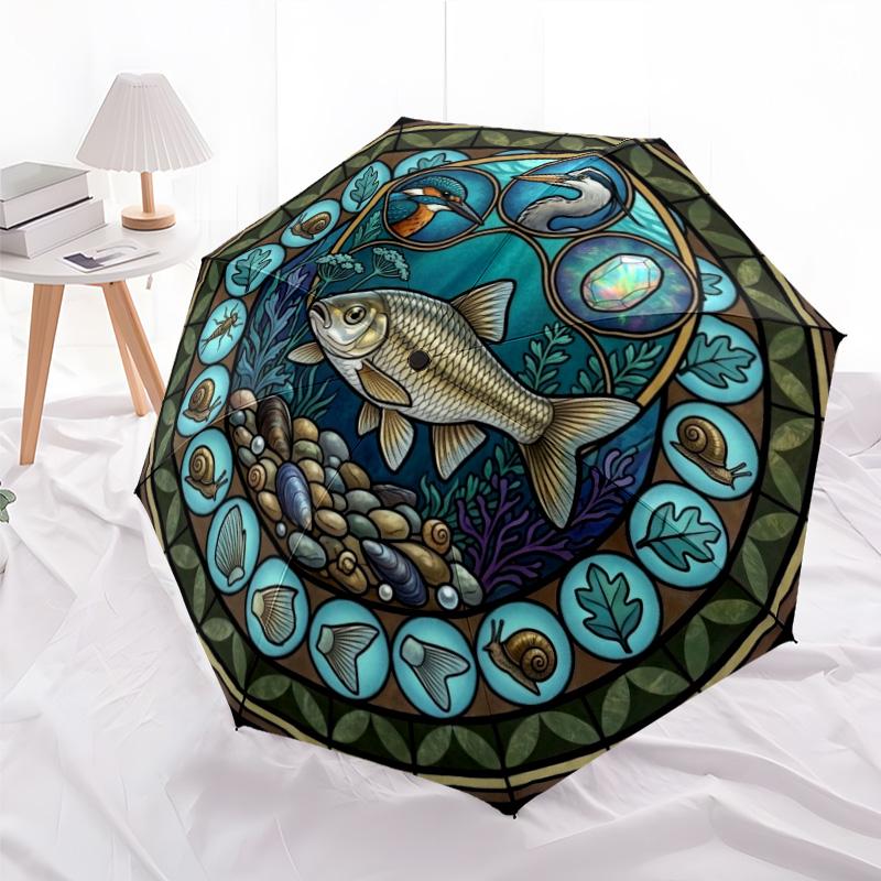 Aquatic Life Harmony pattern umbrella, portable and foldable design, 8 ribs, a casual accessory for Halloween, Christmas, and birthday gifts.