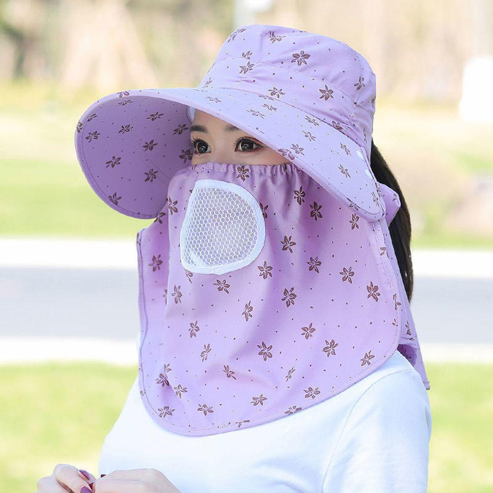 Polyester Do Farming Work With Neck Flap Summer UV Protection Women Sun Hat Flower Print Bucket Hat