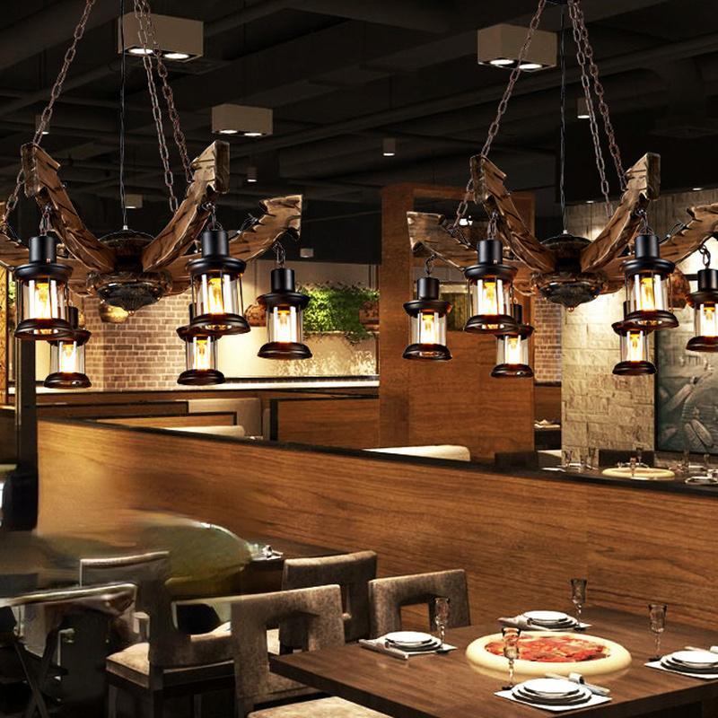 Ретро индустриальный стиль, кафе, ресторан, бар, люстра из массива дерева, индивидуальное креативное освещение для бара в отеле, якорное освещение