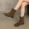 Korean Version of Retro Suede Round Head Thick Heel Small Short Boots Women's 2025 Spring, Autumn and Winter Versatile Bare Boots Wasteland Wind