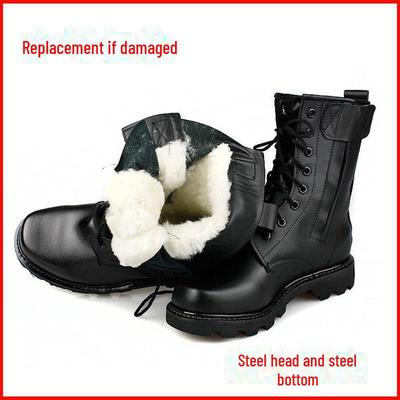 Мужские высокие черные армейские ботинки с шерстяной подкладкой — теплые, нескользящие, кожаные, с застежкой-молнией для осени/зимы