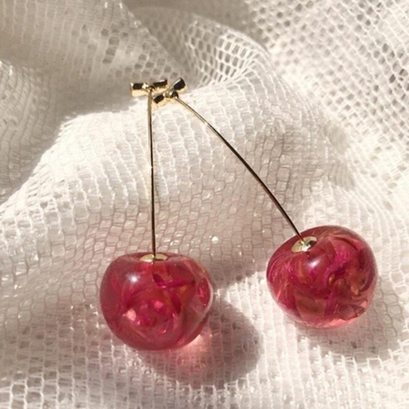 Creative Dried Flower Cherry Drop Earrings For Women