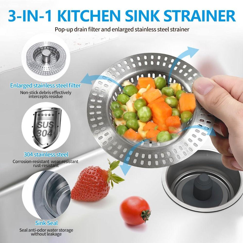 Bouncing 3 in 1 Kitchen Sink Drain Strainer Kitchen Sink Stopper  for US Standard 3-1/2" Drain