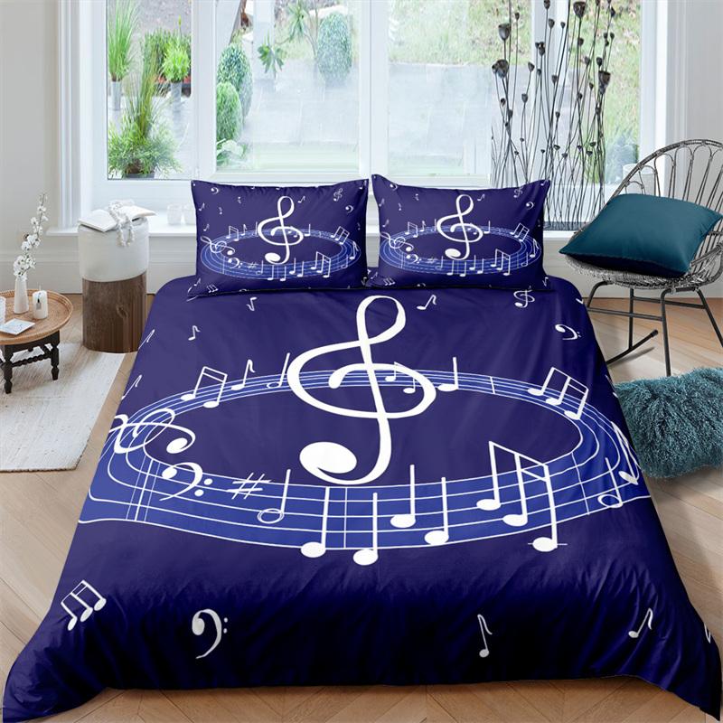 Colorful Music Note Duvet Cover Set King Queen Size Treble Clef Bedding Set Polyester Melody Music Creative Rhythmic Quilt Cover