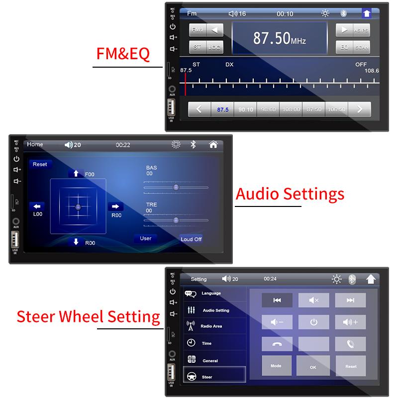 7 Inch Car Radio 1 Din MP5 Player Touch Screen Multimedia FM ISO Power Aux Input USB Bluetooth Mirror Link Universal Autoradio