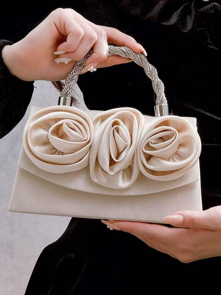 Клатч из шелка с бриллиантами в виде цветка: Модная вечерняя сумка кроссбоди