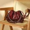 Top-tier Leather Bag Crossbody Bucket Bag Drawstring Cloud Single-shoulder Crossbody Bag