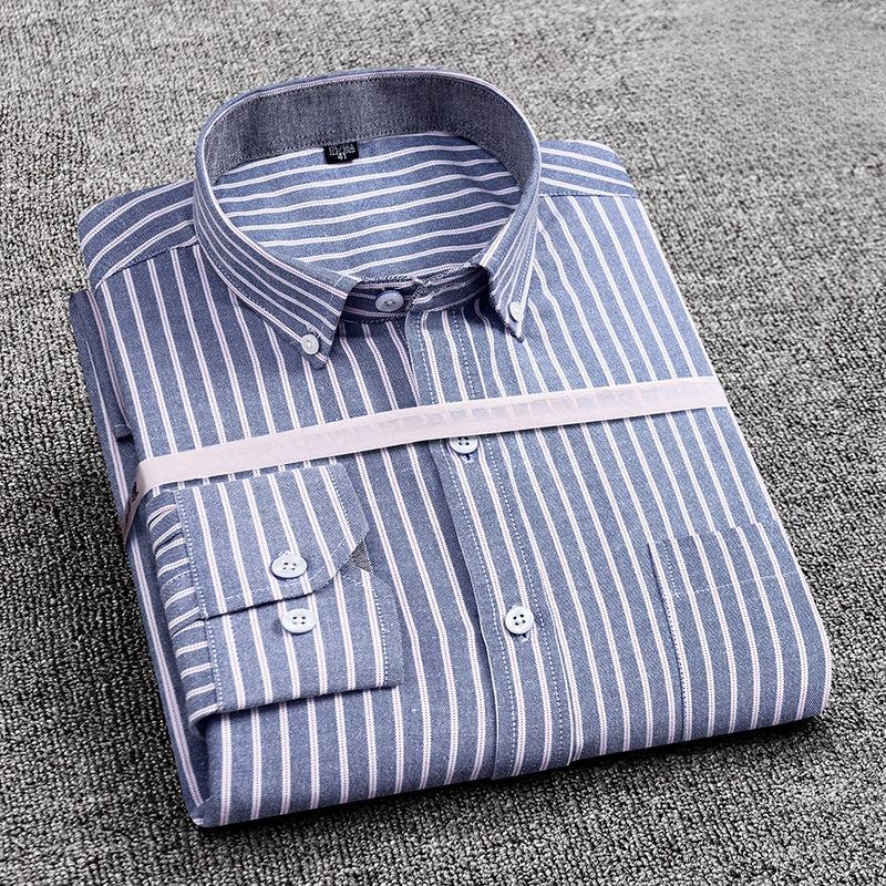 Мужская рубашка с длинными рукавами Khmer Wrinkle Free Casual Oxford Spun Wrinkle Resistant No Care Slim Fit Checkered Striped Shirts Men's